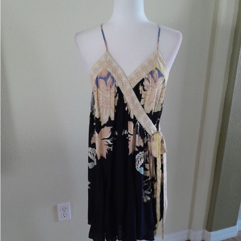 Free People Black and Cream Floral Mini Dress
